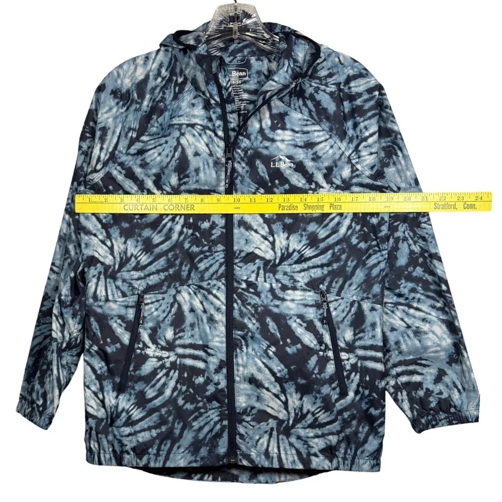 LL BEAN Kids Windbreaker Rain Jacket, Hooded, Blue Tie Dye, Size Large 14-16